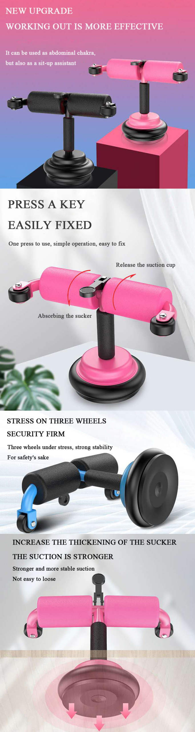 XJFL-1 Sports Abdominal Crunch Roller Automatic Rebound Household Sit-Up Aid(Pink) - Image 10