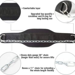 Tebery Double Stitching Dip Belt with 36-Inch Steel Chain for Weight Lifting & Body Building