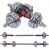 Adjustable Dumbbell Set - 15 kg Chrome Plated Iron Dumbbell and Rod Set for Home Gym Workout with Extension Barbell Rod