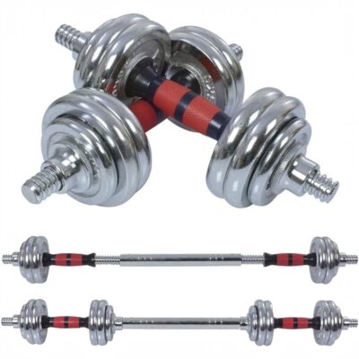 Adjustable Dumbbell Set - 15 kg Chrome Plated Iron Dumbbell and Rod Set for Home Gym Workout with Extension Barbell Rod